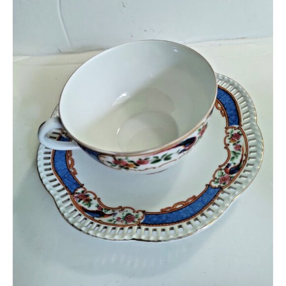 Vintage Wide Mouth Tea Cup & Reticulated Saucer Set Schmann Bavaria - Picture 3 of 15